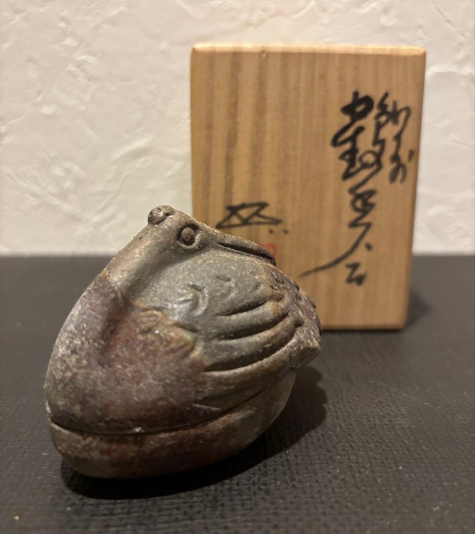 Bizen Ware Crane Kogo by Uragami Zenji – Crane Incense Box – Japan Art
