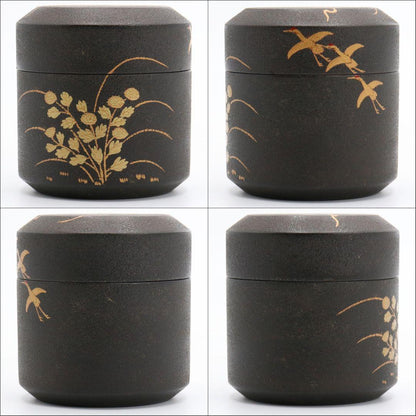 Yukifuki Nakatsugi Tea Caddy by Shoun - Crane and Chrysanthemum Maki-e
