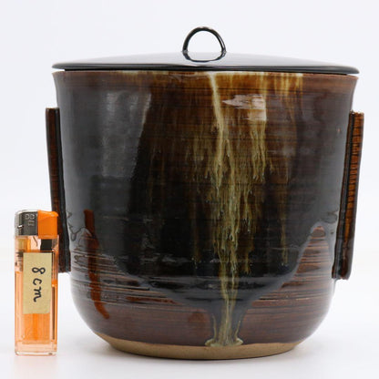 Takatori-yaki Mizusashi Water Jar with Ears by Aoyagi Suiho — Tantansai Attribution