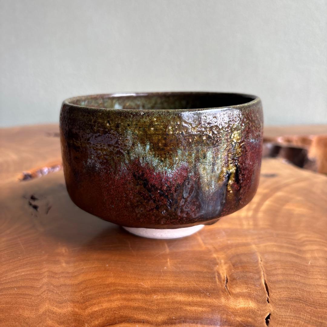 Yashima-yaki Matcha Bowl — Iron Red & Layered Green Glaze, Sanuki Kiln, Japan