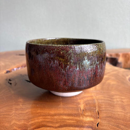 Yashima-yaki Matcha Bowl — Iron Red & Layered Green Glaze, Sanuki Kiln, Japan