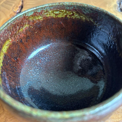 Yashima-yaki Matcha Bowl — Iron Red & Layered Green Glaze, Sanuki Kiln, Japan