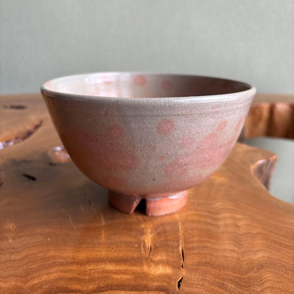 Gohon-de Chawan by Shimizu Hiroshi, Rakuzan Kiln, Soft Pink Gohon Spots on Warm Cream Stoneware with Tomobako