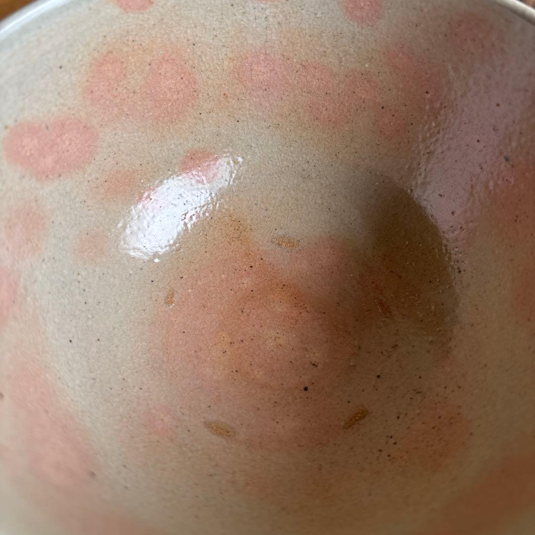Gohon-de Chawan by Shimizu Hiroshi, Rakuzan Kiln, Soft Pink Gohon Spots on Warm Cream Stoneware with Tomobako
