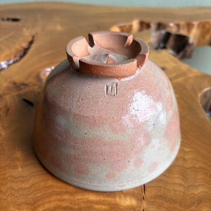 Gohon-de Chawan by Shimizu Hiroshi, Rakuzan Kiln, Soft Pink Gohon Spots on Warm Cream Stoneware with Tomobako