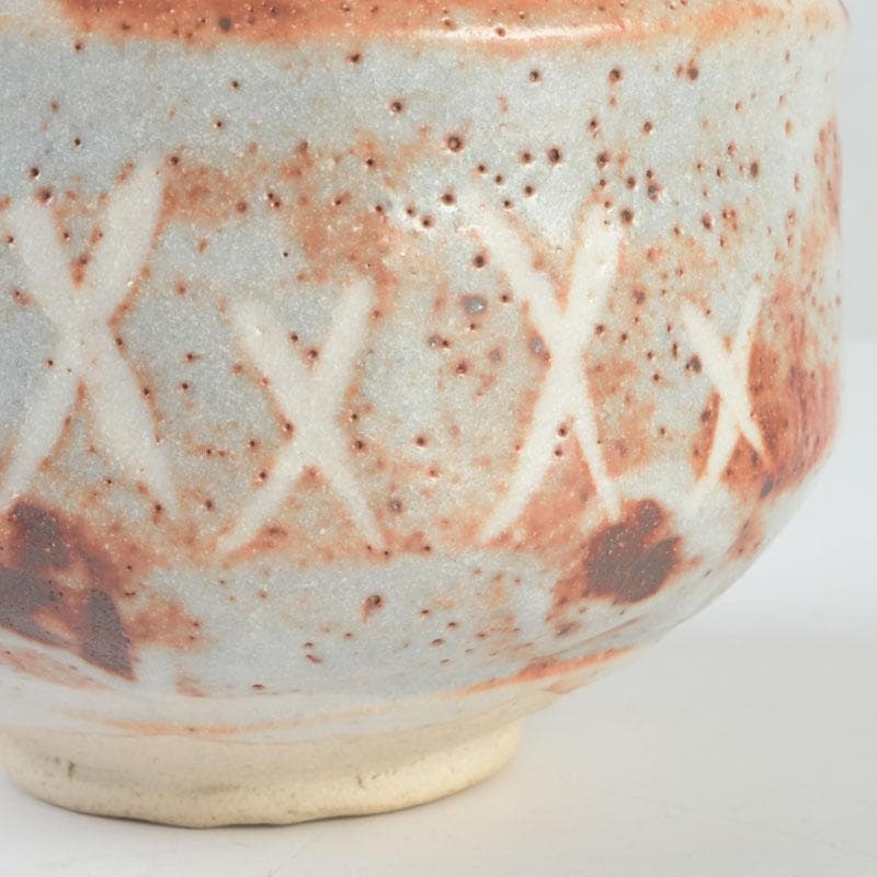 Nezumi Shino Tea Bowl with Incised Geometric Patterns by Kato Mitsuemon