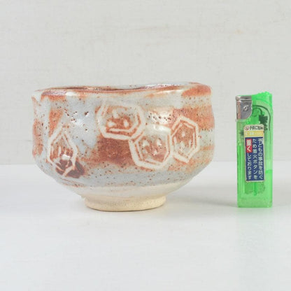 Nezumi Shino Tea Bowl with Incised Geometric Patterns by Kato Mitsuemon
