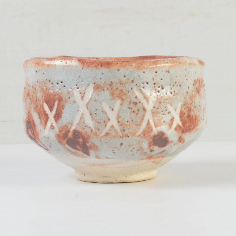 Nezumi Shino Tea Bowl with Incised Geometric Patterns by Kato Mitsuemon