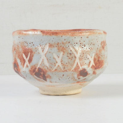 Nezumi Shino Tea Bowl with Incised Geometric Patterns by Kato Mitsuemon