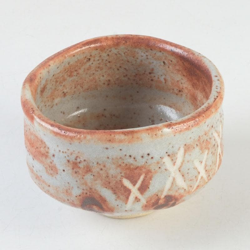 Nezumi Shino Tea Bowl with Incised Geometric Patterns by Kato Mitsuemon