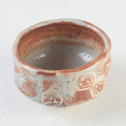 Nezumi Shino Tea Bowl with Incised Geometric Patterns by Kato Mitsuemon