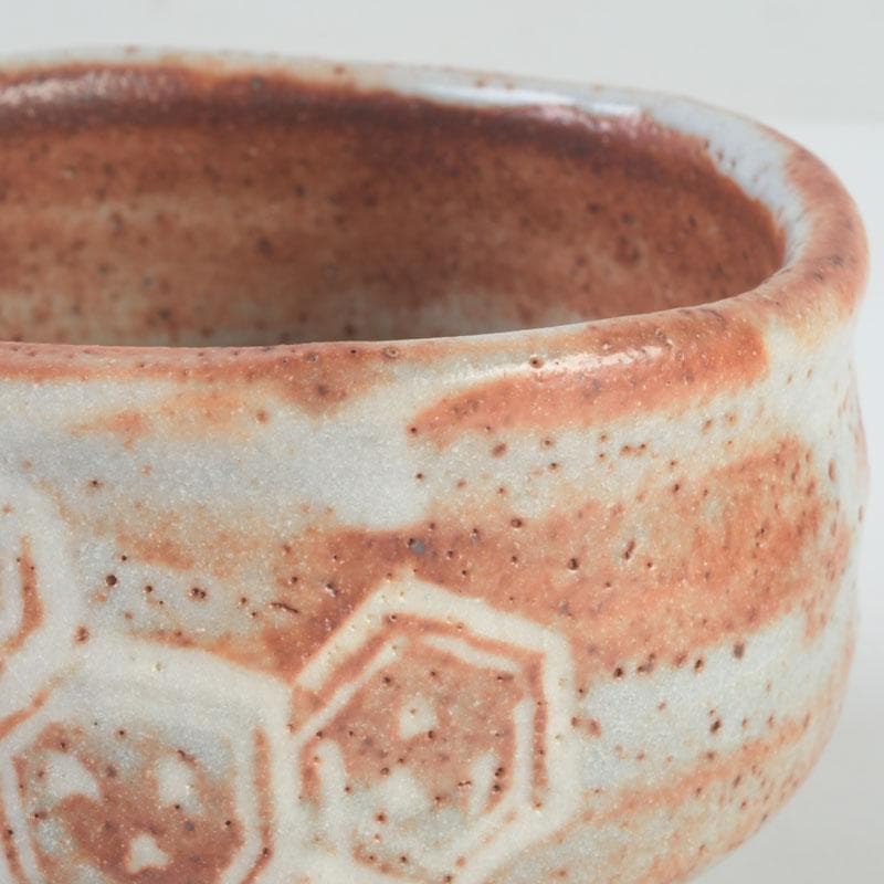 Nezumi Shino Tea Bowl with Incised Geometric Patterns by Kato Mitsuemon