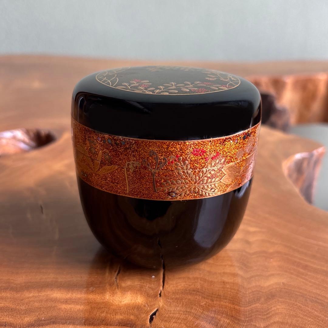 Ō-Natsume Shunshū Maki-e Tea Caddy – Nashiji Gold Band – Okuhara Shōun – Spring Autumn – Japan