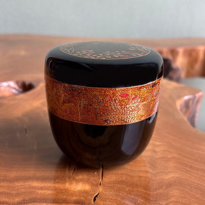 Ō-Natsume Shunshū Maki-e Tea Caddy – Nashiji Gold Band – Okuhara Shōun – Spring Autumn – Japan