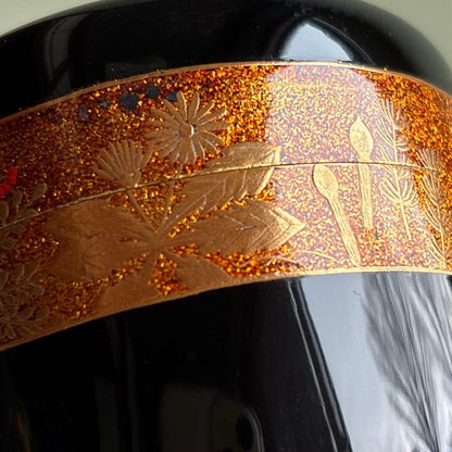 Ō-Natsume Shunshū Maki-e Tea Caddy – Nashiji Gold Band – Okuhara Shōun – Spring Autumn – Japan