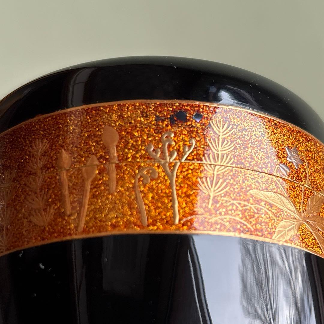 Ō-Natsume Shunshū Maki-e Tea Caddy – Nashiji Gold Band – Okuhara Shōun – Spring Autumn – Japan