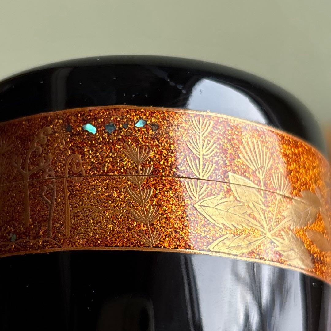 Ō-Natsume Shunshū Maki-e Tea Caddy – Nashiji Gold Band – Okuhara Shōun – Spring Autumn – Japan