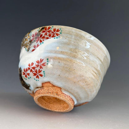 Kenzan-Style Cherry Blossom Tea Bowl by Terao Tozo — Kyo-yaki Chawan