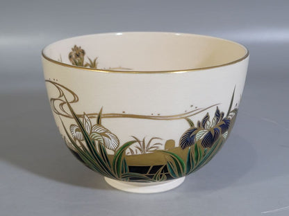 Yatsuhashi Iris Iro-e Chawan by Sugita Shohei — Seikanji Kiln Kyoto