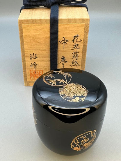 Hanamaru Maki-e Lacquer Tea Caddy by Ikebata Chiho — Natsume
