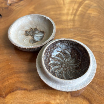 Antique Kogo Incense Container | Ume Plum Blossom Relief | Einosuke | Aged Tomobako