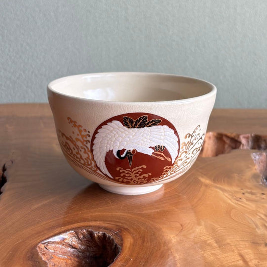 Miyaji Eika | Hinode Tsuru Chawan | Sunrise & Crane Tea Bowl | Ceremonial | New Year