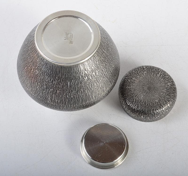 Imai Pewter Tea Canister with Cedar Grain Texture - Japanese Tin Sencha Chatubo with Box