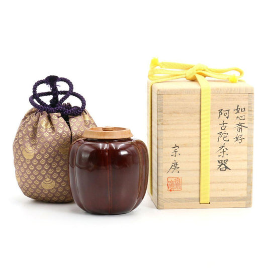 Dōba Sōkō Joshinsai-Konomi Akoda Tame-Nuri Lacquer Tea Caddy with Shifuku