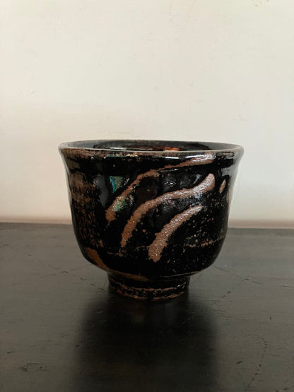 Black Glaze Finger-Draw Tsutsuchawan by Suzuki Teruo — Unused Exhibition Piece, Signed Box, Japanese Tea Ceremony