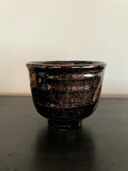 Black Glaze Finger-Draw Tsutsuchawan by Suzuki Teruo — Unused Exhibition Piece, Signed Box, Japanese Tea Ceremony