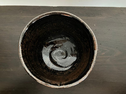 Black Glaze Finger-Draw Tsutsuchawan by Suzuki Teruo — Unused Exhibition Piece, Signed Box, Japanese Tea Ceremony