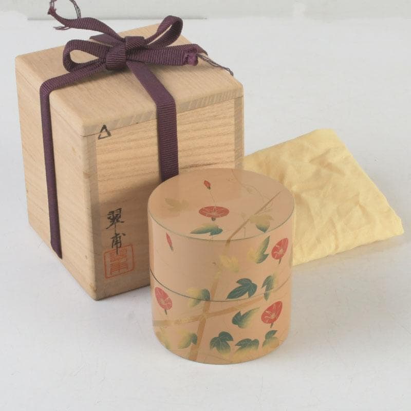 Suiho Morning Glory Maki-e Lacquer Tea Caddy Chaki with Tomobako