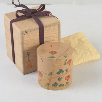 Suiho Morning Glory Maki-e Lacquer Tea Caddy Chaki with Tomobako