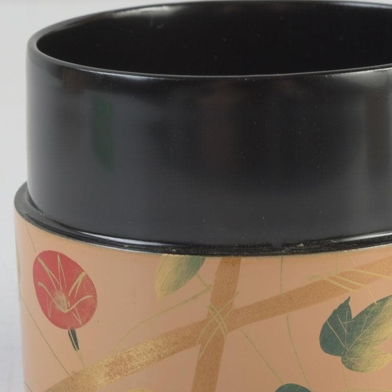 Suiho Morning Glory Maki-e Lacquer Tea Caddy Chaki with Tomobako
