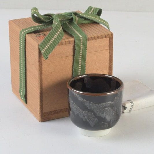 Tenmoku Guinomi Sake Cup by Aoki Ryuzan Order of Culture Laureate Arita Porcelain Signed Tomobako Japan
