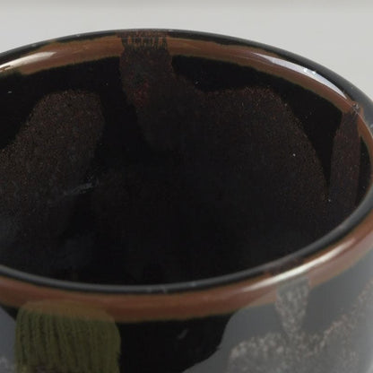 Tenmoku Guinomi Sake Cup by Aoki Ryuzan Order of Culture Laureate Arita Porcelain Signed Tomobako Japan