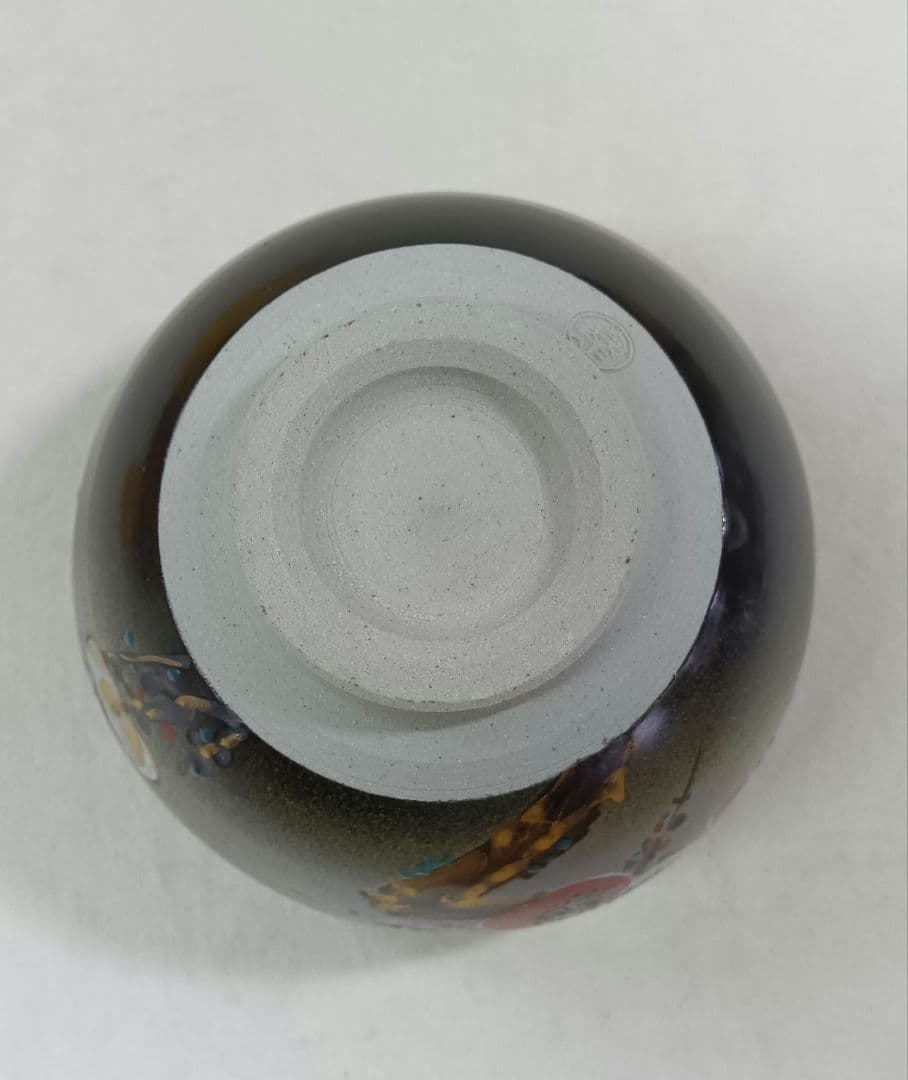 Ash-Glaze Matcha Chawan with Plum Blossom Motif, Signed Wooden Box