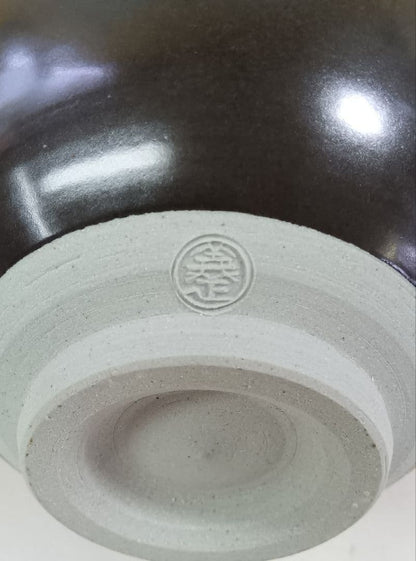 Ash-Glaze Matcha Chawan with Plum Blossom Motif, Signed Wooden Box