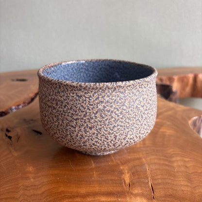 Nashiji Textured Matcha Bowl by Yokota Kenraku (Toko) — Omaki Kiln, Deep Indigo Interior, Signed Box