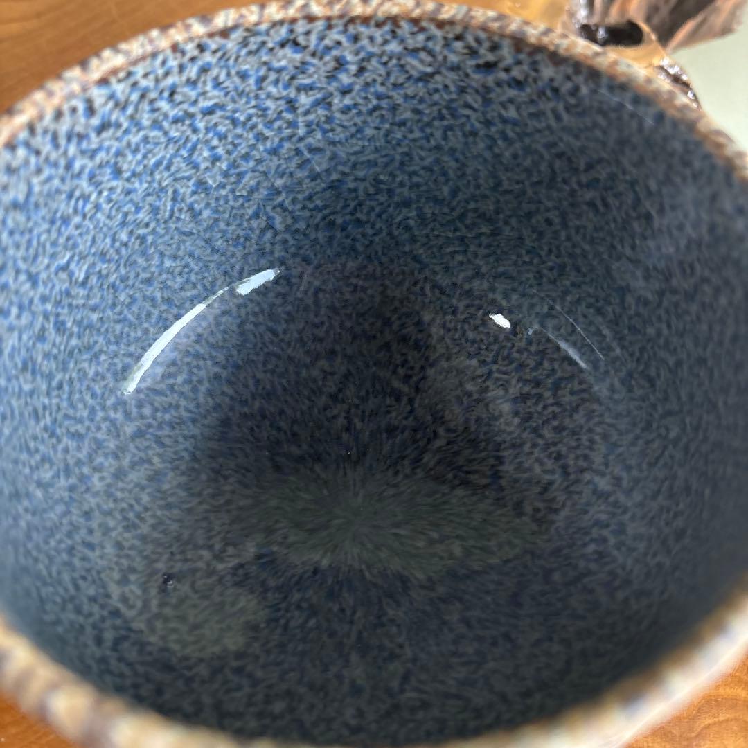 Nashiji Textured Matcha Bowl by Yokota Kenraku (Toko) — Omaki Kiln, Deep Indigo Interior, Signed Box