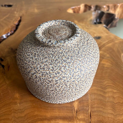 Nashiji Textured Matcha Bowl by Yokota Kenraku (Toko) — Omaki Kiln, Deep Indigo Interior, Signed Box