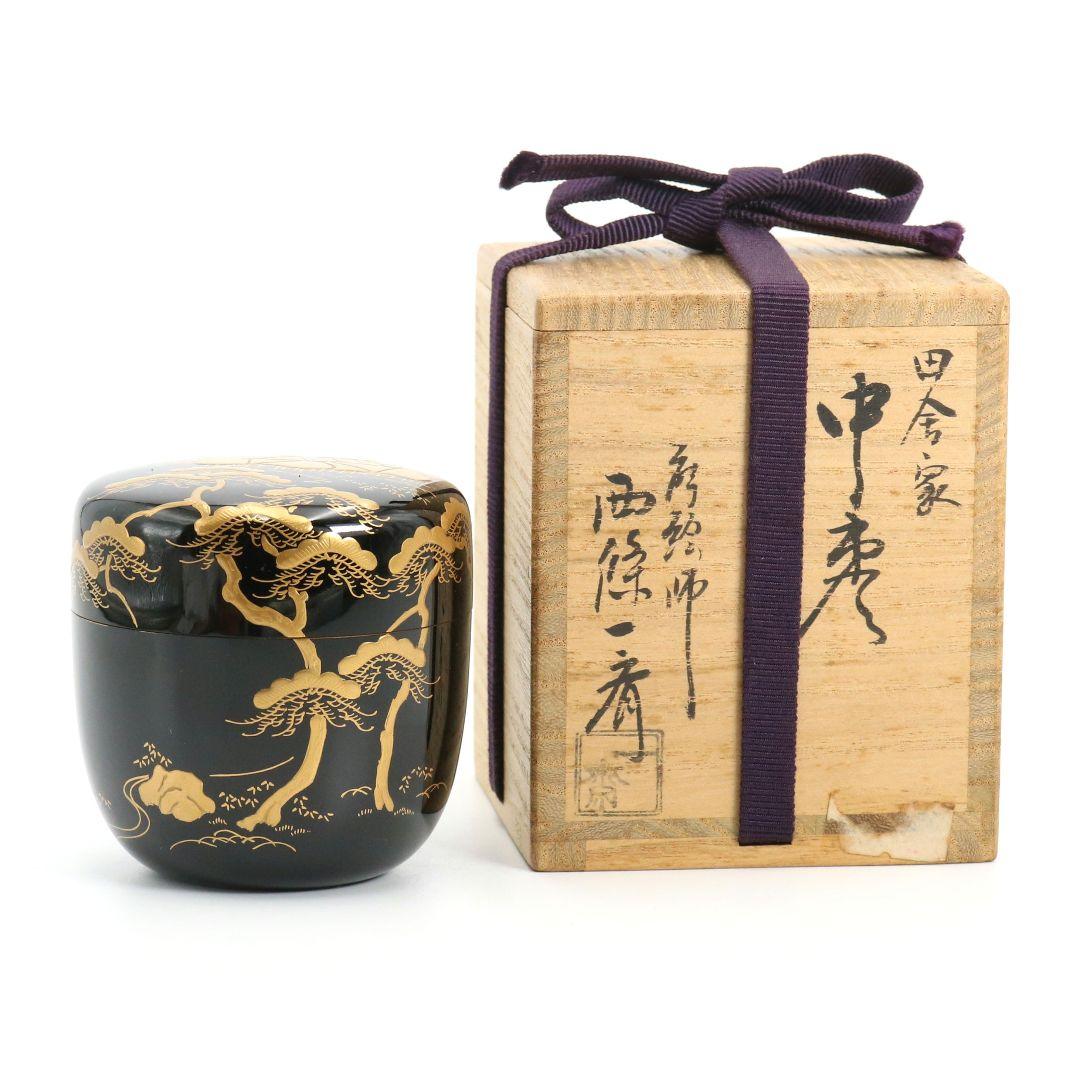 Saijo Issai Inakaya Maki-e Raden Naka-Natsume | Countryside Landscape Lacquer Tea Caddy | Tomobako
