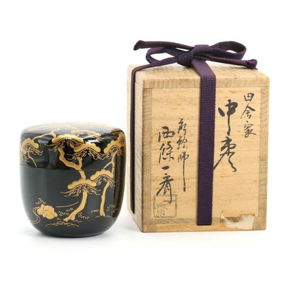 Saijo Issai Inakaya Maki-e Raden Naka-Natsume | Countryside Landscape Lacquer Tea Caddy | Tomobako