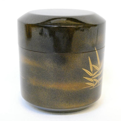 Kaga Maki-e Natsume Tea Caddy — Raden Heron & Reed by Maehata Shunsai II, Signed Tomobako
