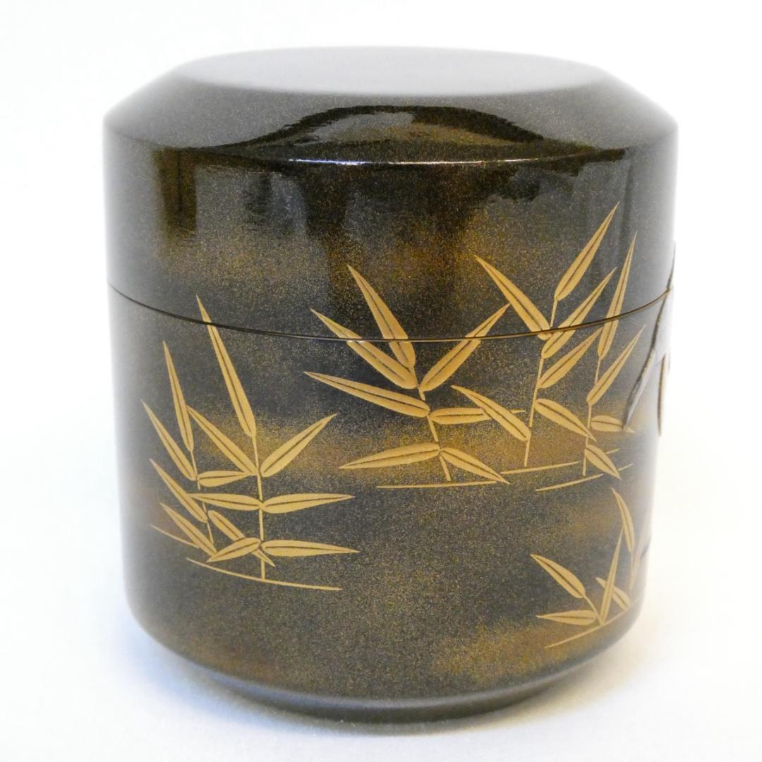 Kaga Maki-e Natsume Tea Caddy — Raden Heron & Reed by Maehata Shunsai II, Signed Tomobako