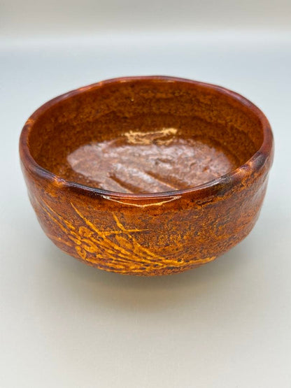 Ohi Chozaemon IX Chawan Ame Glaze Hanashobu Iris Tea Bowl Kanazawa Ohi Ware Urasenke Hand-Built Matcha Chawan with Tomobako