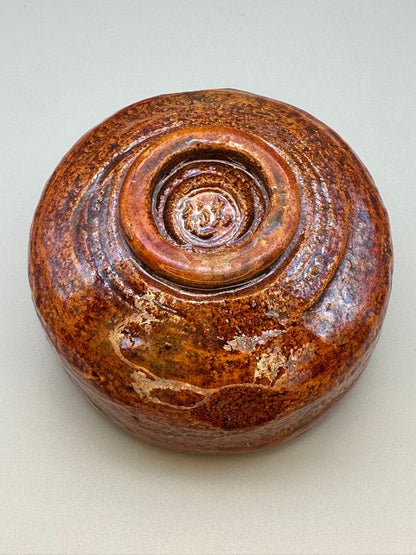 Ohi Chozaemon IX Chawan Ame Glaze Hanashobu Iris Tea Bowl Kanazawa Ohi Ware Urasenke Hand-Built Matcha Chawan with Tomobako