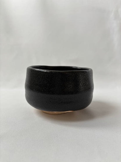 Yuzu-Kuro Matcha Tea Bowl by Sugiura Yoshiki — Black Glazed Chawan with Signed Wooden Box