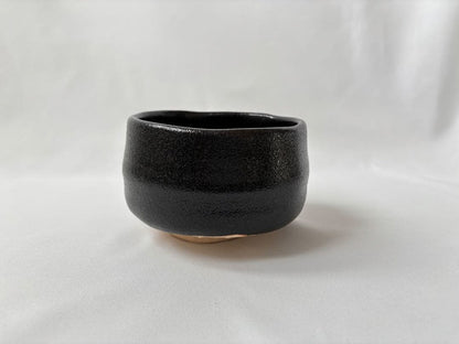 Yuzu-Kuro Matcha Tea Bowl by Sugiura Yoshiki — Black Glazed Chawan with Signed Wooden Box