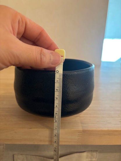 Yuzu-Kuro Matcha Tea Bowl by Sugiura Yoshiki — Black Glazed Chawan with Signed Wooden Box